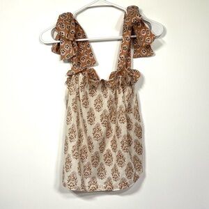 Marea floral cotton crop top, bow tie accent on shoulder, boho, festival, large